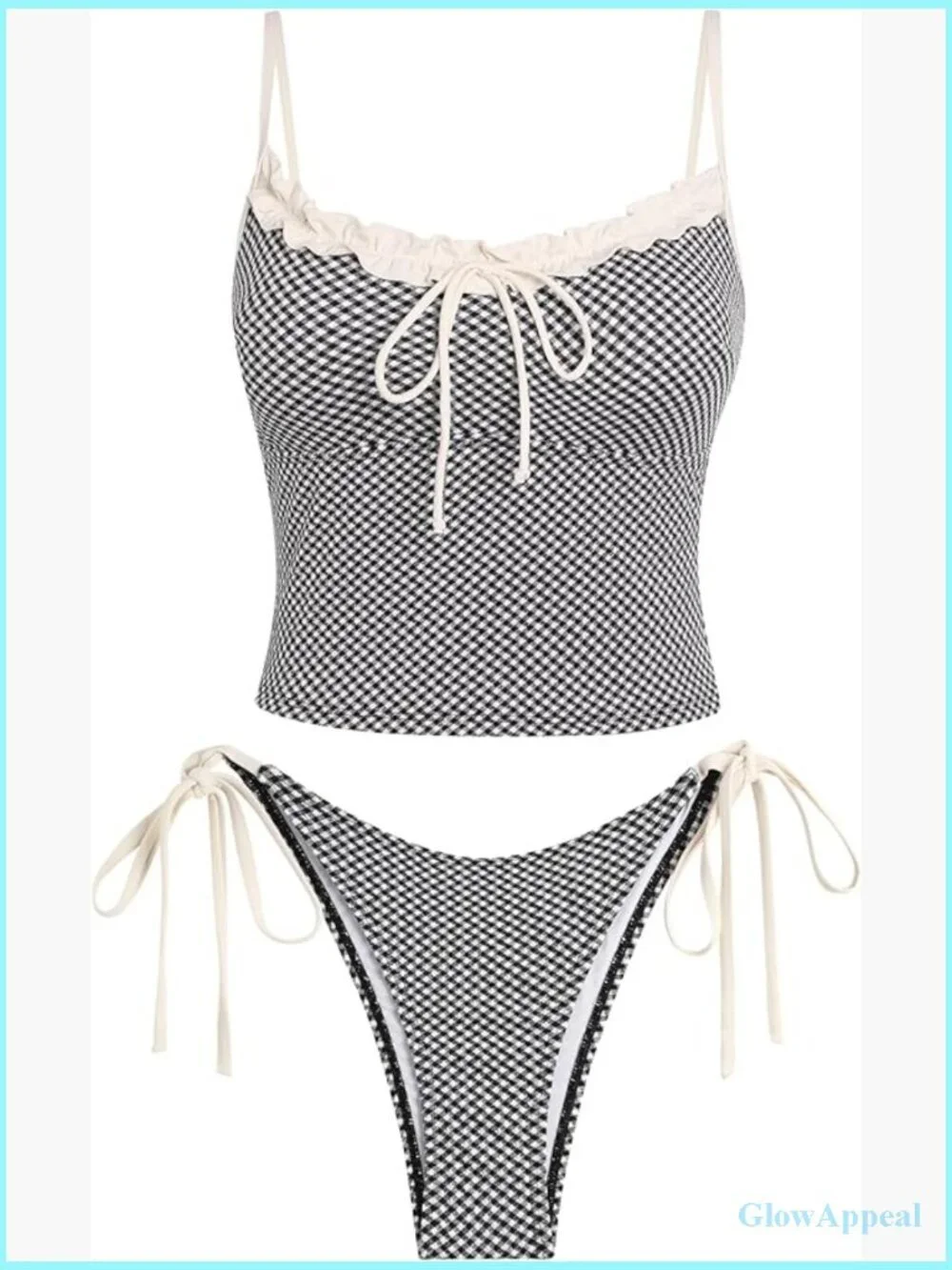 Tie Front Tummy Control Tankini Set with Ruffled Top and High Cut Bikini Bottom